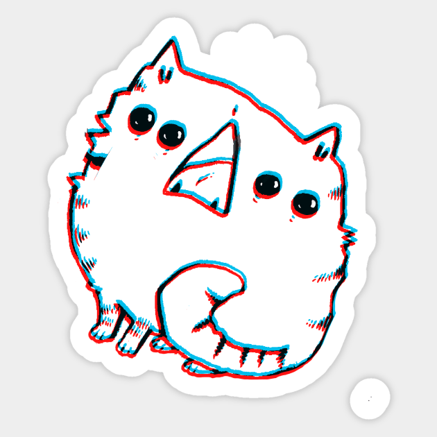 Alien cat with at least four eyes and 3D effect Sticker by FANNIKATZ